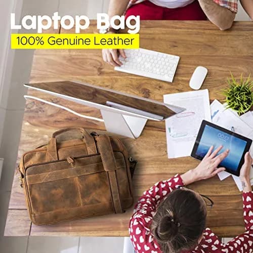 KomalC Leather Briefcase 16-inch Laptop Messenger Bag Satchel for Men & Women | Premium Buffalo Leather thumbnail 2