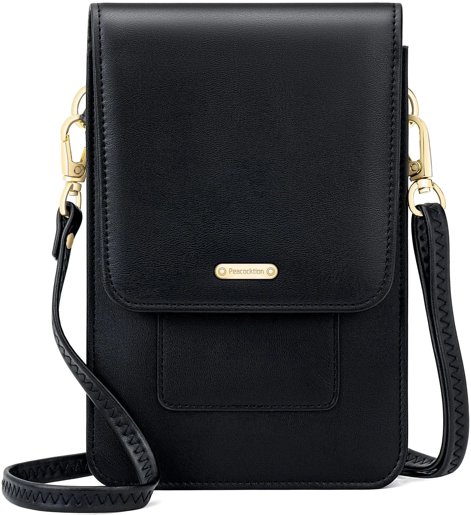 Peacocktion Small Crossbody Bag for Women | RFID Travel Wallet with Card Slots (7.2'' x 4.4'' x 1'') — 01-black