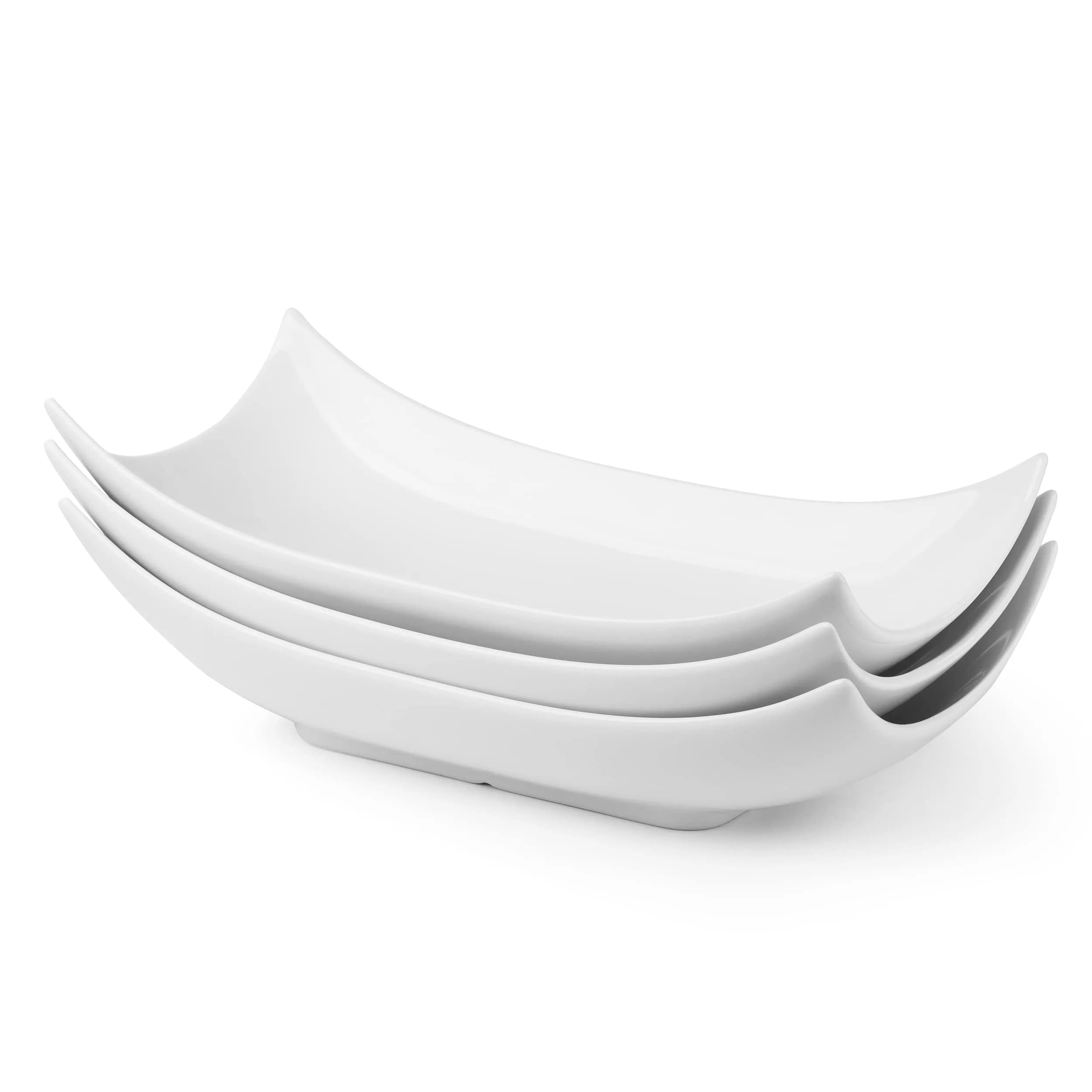 LAUCHUH Porcelain Serving Platter Set of 3 | 31.5 cm (12.4 in) Curved Decorative Bowl Serving Trays for Appetizers & Entrees — White