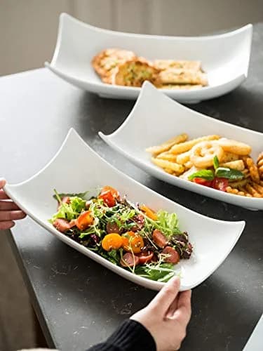 LAUCHUH Porcelain Serving Platter Set of 3 | 31.5 cm (12.4 in) Curved Decorative Bowl Serving Trays for Appetizers & Entrees thumbnail 5