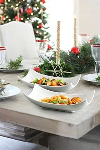 LAUCHUH Porcelain Serving Platter Set of 3 | 31.5 cm (12.4 in) Curved Decorative Bowl Serving Trays for Appetizers & Entrees thumbnail 3