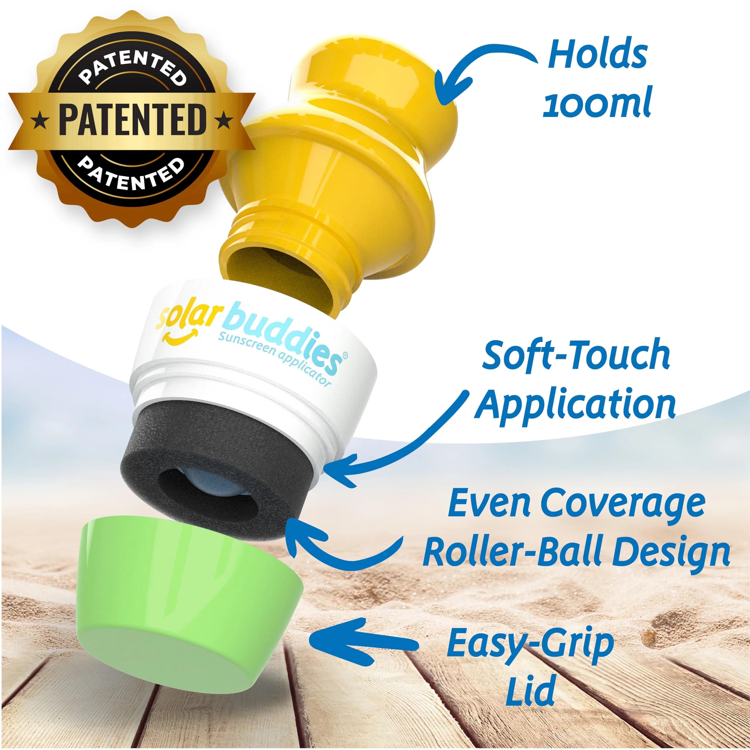 Solar Buddies Sunscreen Applicator - Green, 100ml (3.4 Fl Oz) | Refillable Roll-On Sponge for Kids & Adults - view 2