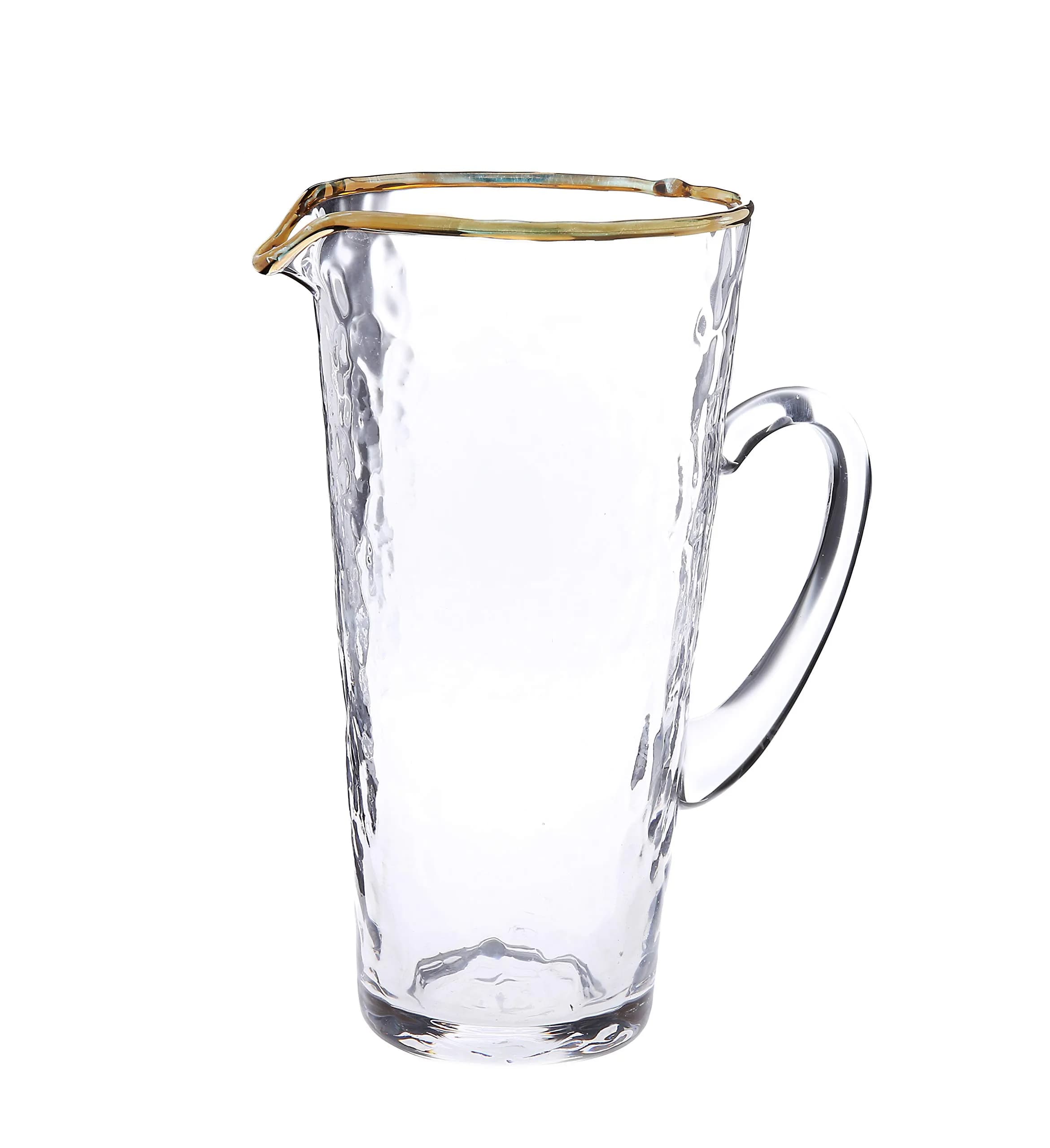 Classic Touch Decorium Pebbled Glass Water Pitcher with Gold Rim (10"H) | Elegant 40 oz Capacity for Daily & Celebratory Use