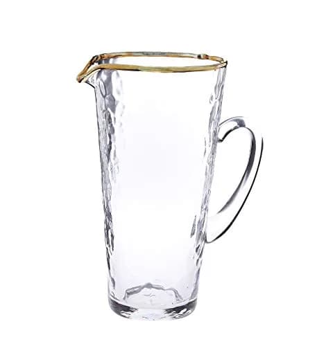 Classic Touch Decorium Pebbled Glass Water Pitcher with Gold Rim (10"H) | Elegant 40 oz Capacity for Daily & Celebratory Use thumbnail 1