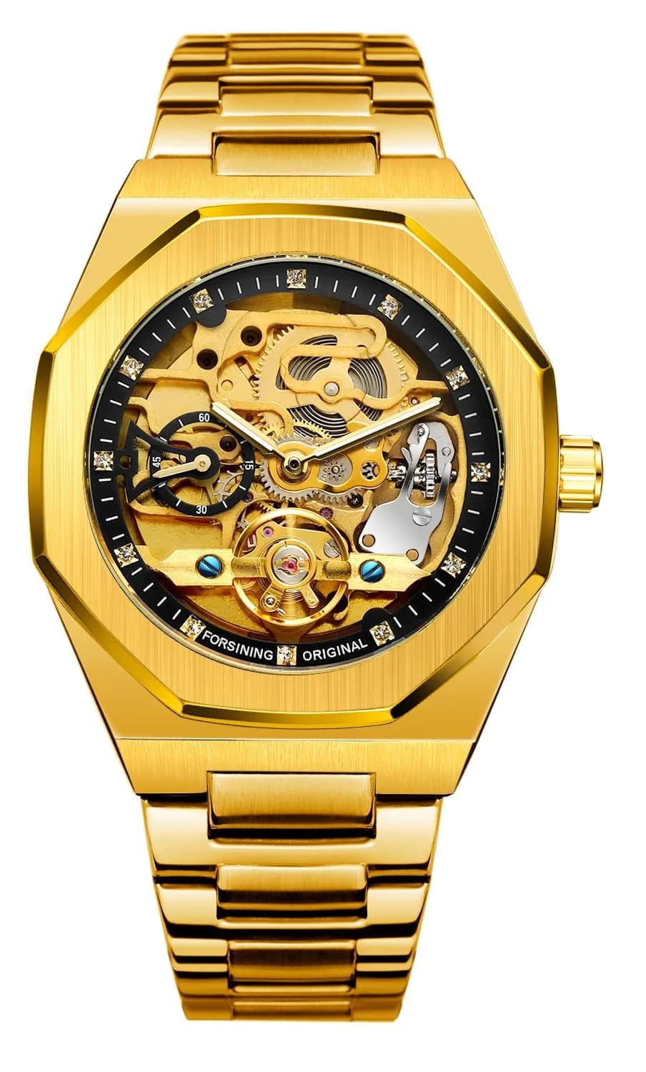 FANMIS Skeleton Automatic Watch for Men | 45mm Stainless Steel Case, Black Gold - main product image