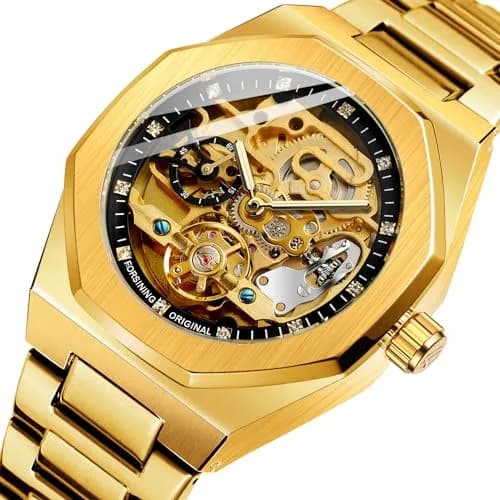 FANMIS Skeleton Automatic Watch for Men | 45mm Stainless Steel Case, Black Gold thumbnail 2
