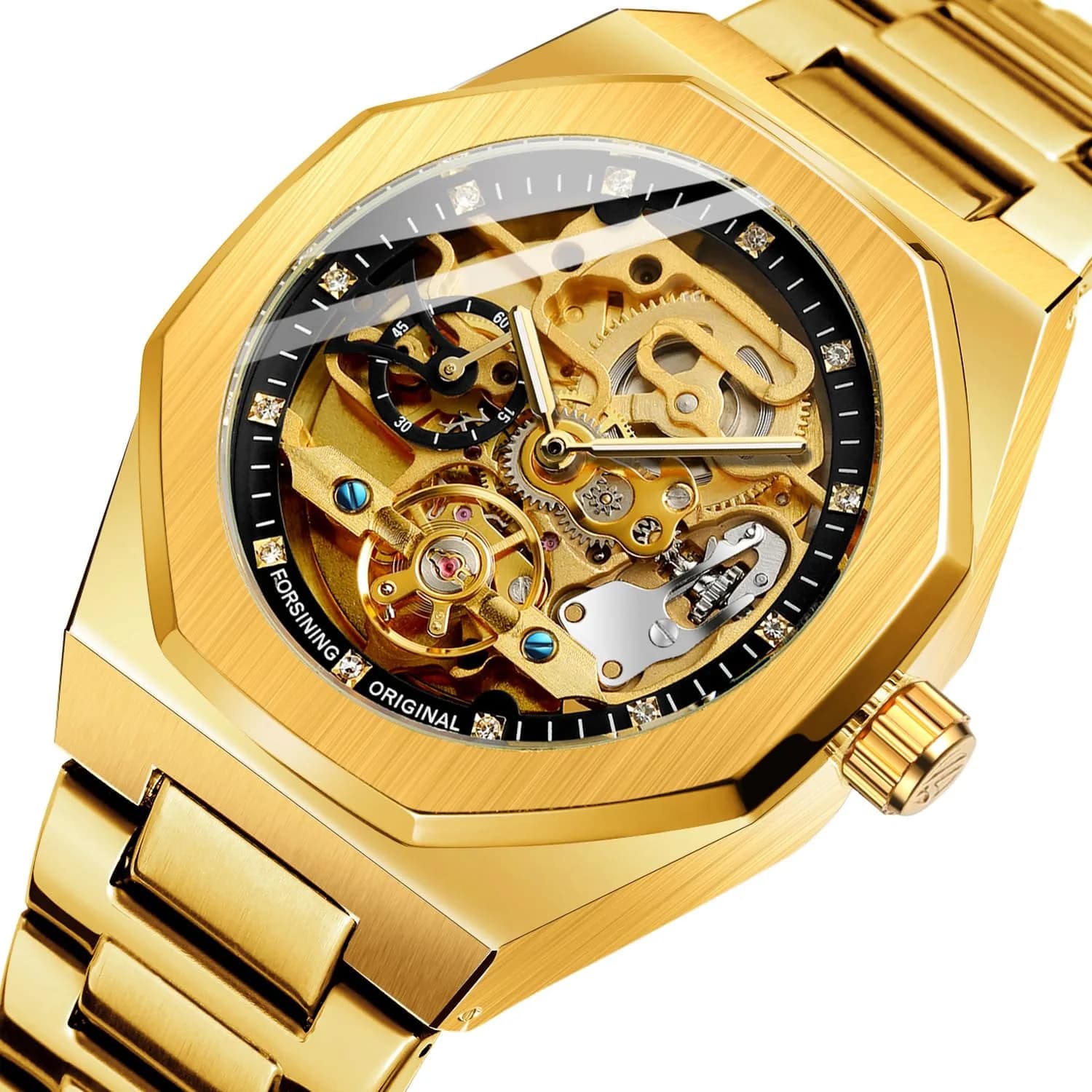 FANMIS Skeleton Automatic Watch for Men | 45mm Stainless Steel Case, Black Gold - view 2