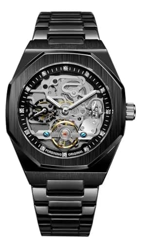 FANMIS Skeleton Automatic Watch for Men | 45mm Stainless Steel Case, Black Gold - main product image