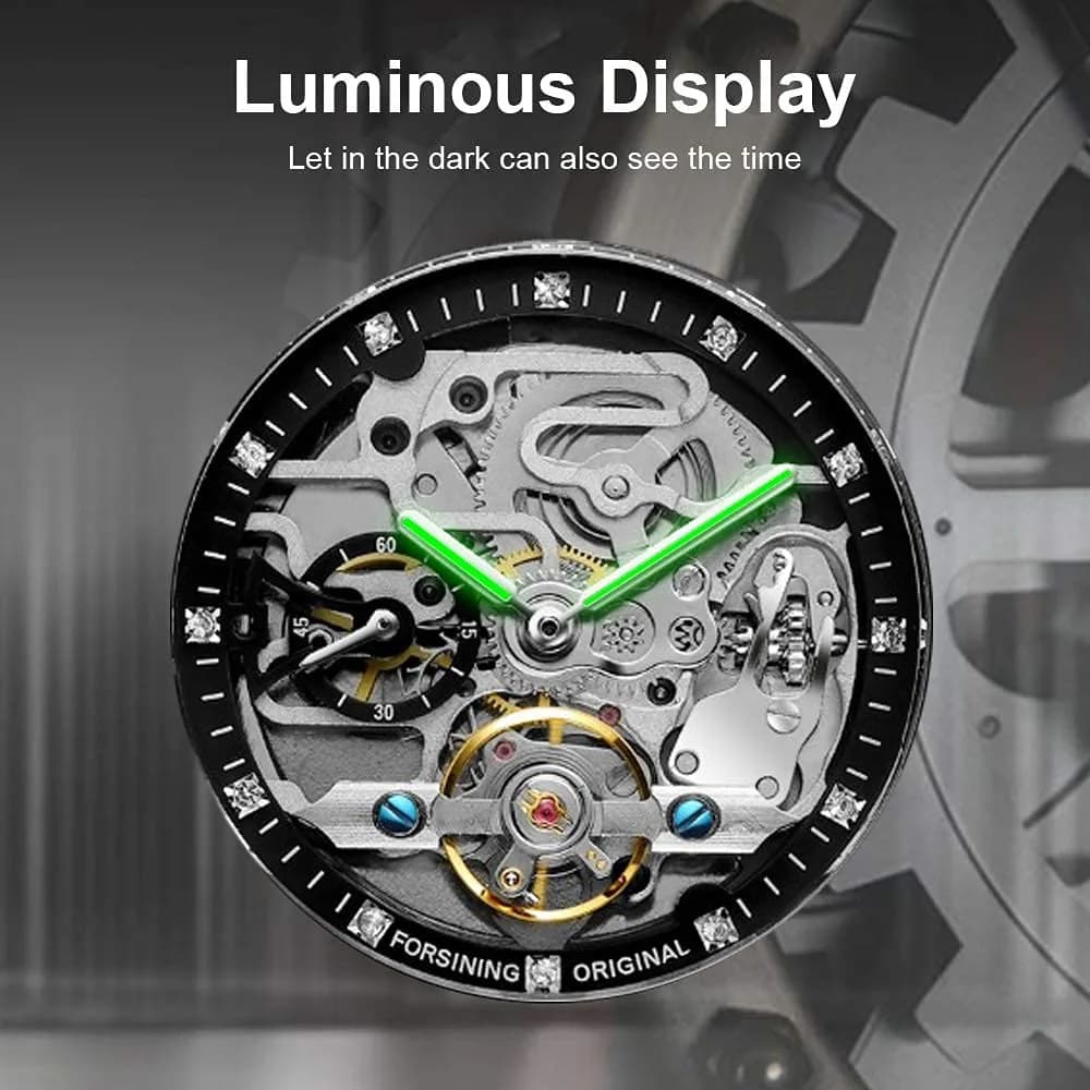 FANMIS Skeleton Automatic Watch 45mm Black Stainless Steel Bracelet | Luxury Men's Wristwatch - view 6