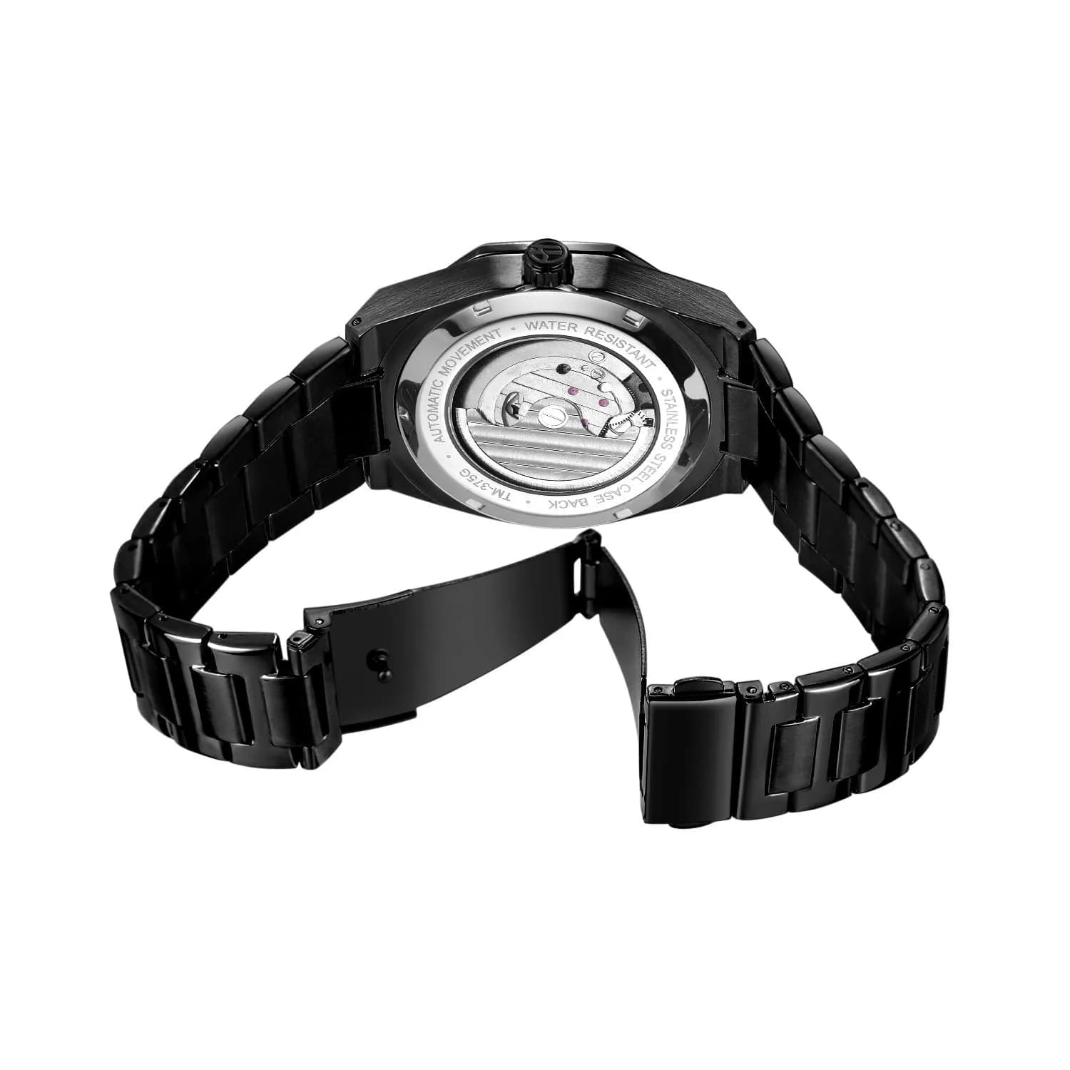 FANMIS Skeleton Automatic Watch 45mm Black Stainless Steel Bracelet | Luxury Men's Wristwatch - view 7