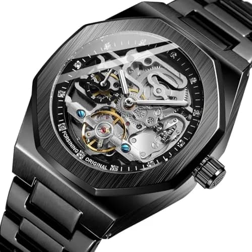 FANMIS Skeleton Automatic Watch for Men | 45mm Stainless Steel Case, Black Gold - view 2