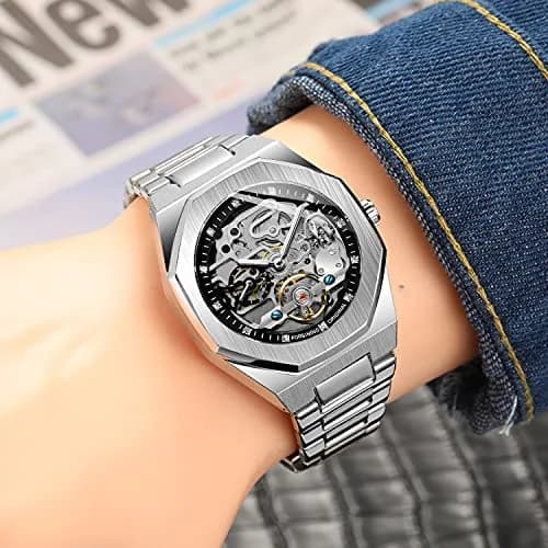 FANMIS Men's Skeleton Automatic Watch with Stainless Steel Bracelet | 45mm Case, 30M Water Resistant thumbnail 5