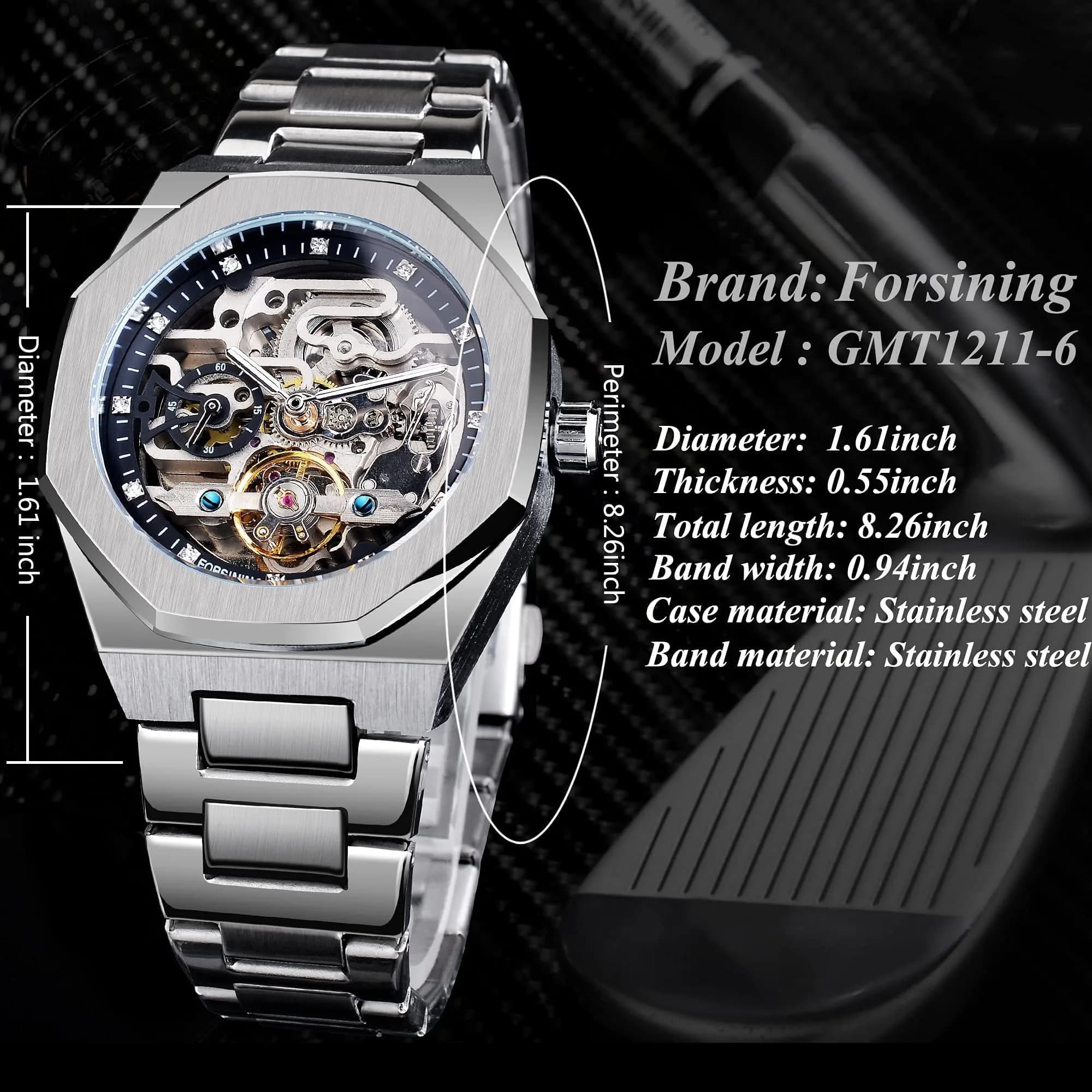 FANMIS Men's Skeleton Automatic Watch with Stainless Steel Bracelet | 45mm Case, 30M Water Resistant - view 6