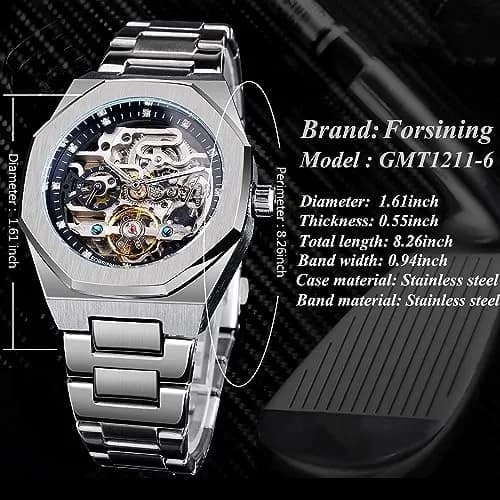 FANMIS Men's Skeleton Automatic Watch with Stainless Steel Bracelet | 45mm Case, 30M Water Resistant thumbnail 6