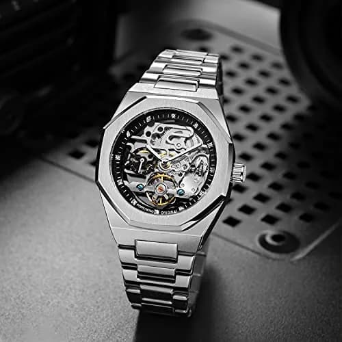 FANMIS Skeleton Automatic Watch for Men | 45mm Stainless Steel Case, Black Gold - view 3