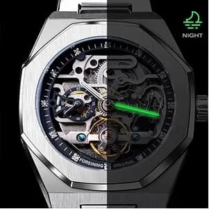 FANMIS Skeleton Automatic Watch for Men, 45mm Stainless Steel Case, Silver Gold | Luxury Sport Timepiece - view 6