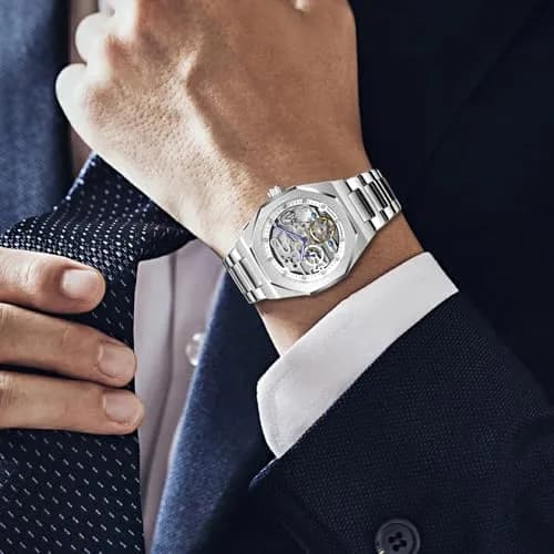 FANMIS Men's Skeleton Automatic Watch - Silver Gold Stainless Steel Case - view 4