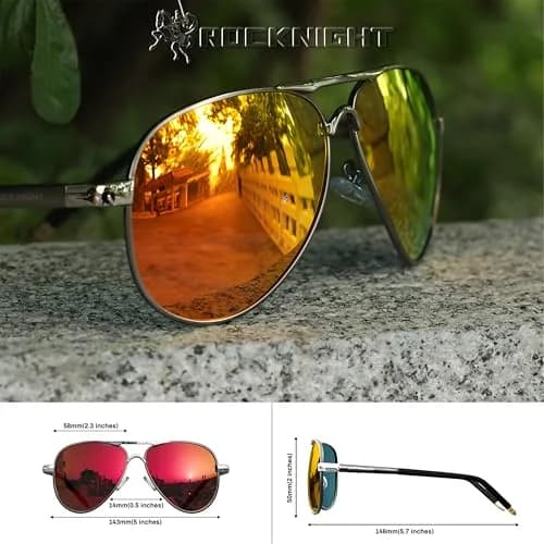 ROCKNIGHT Polarized Aviator Sunglasses Men Women UV400 Metal Frame Driving | Lightweight Metal Frame with Adjustable Nose Pads thumbnail 4
