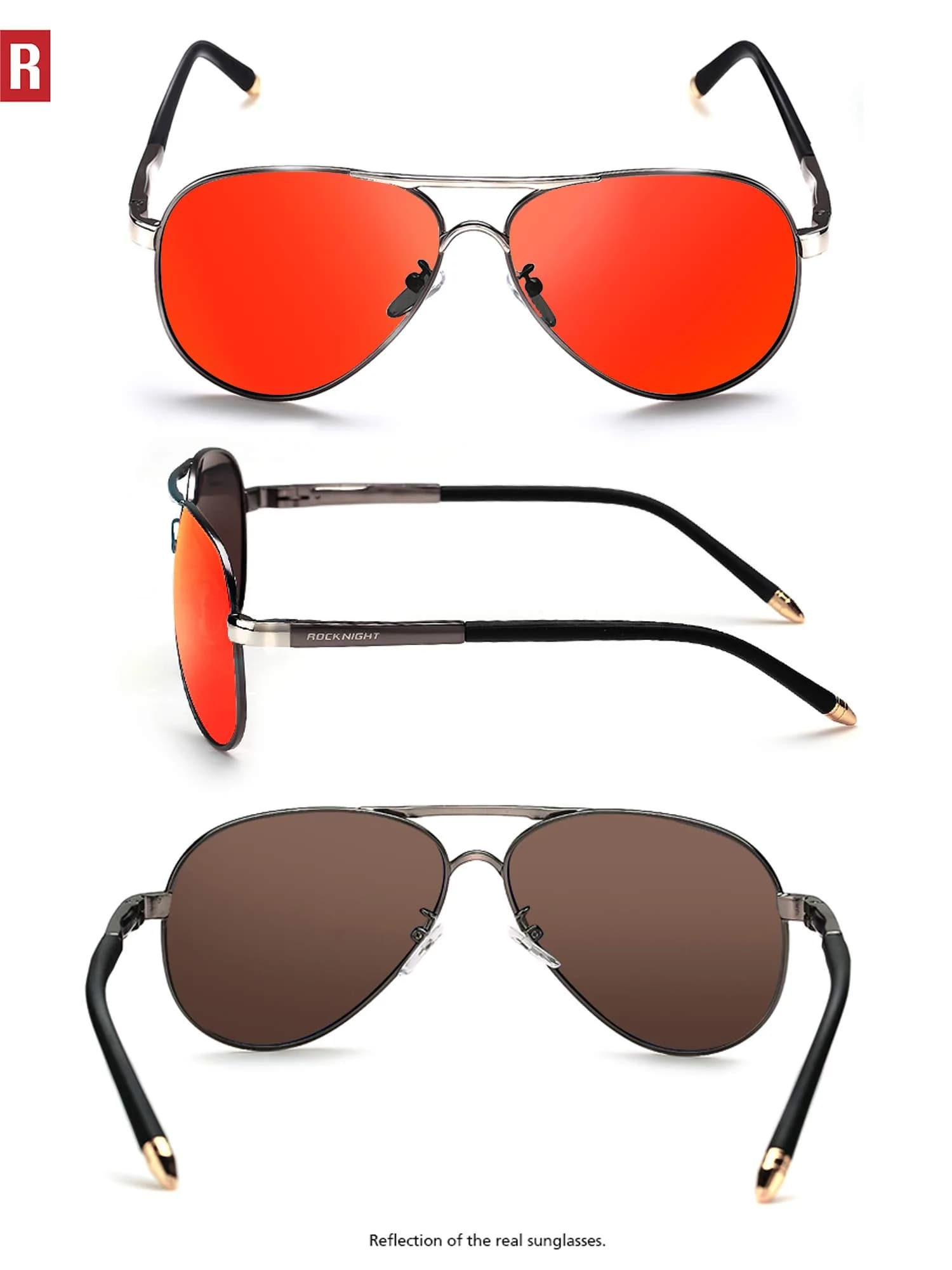 ROCKNIGHT Polarized Aviator Sunglasses Men Women UV400 Metal Frame Driving | Lightweight Metal Frame with Adjustable Nose Pads - view 5
