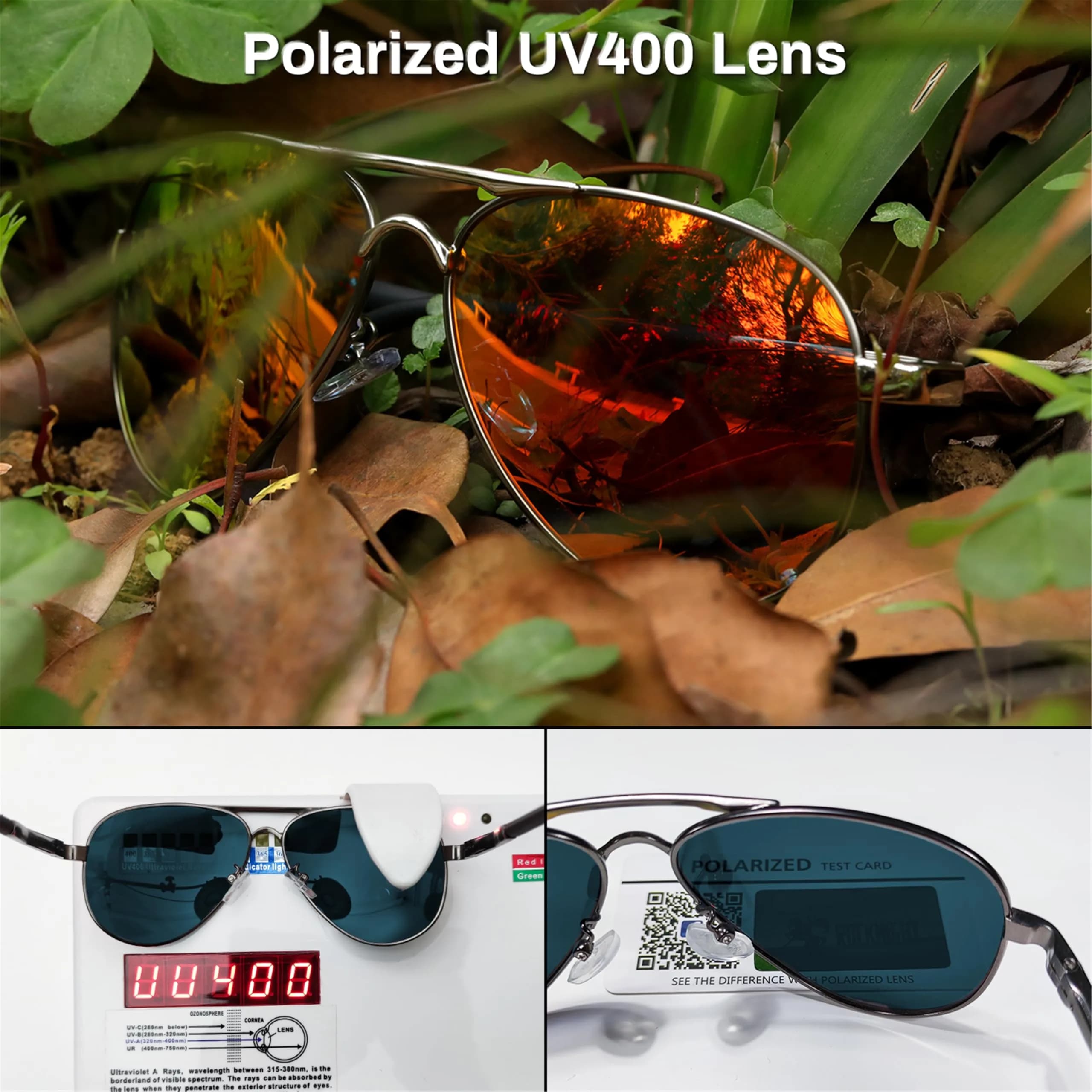 ROCKNIGHT Polarized Aviator Sunglasses Men Women UV400 Metal Frame Driving | Lightweight Metal Frame with Adjustable Nose Pads - view 6