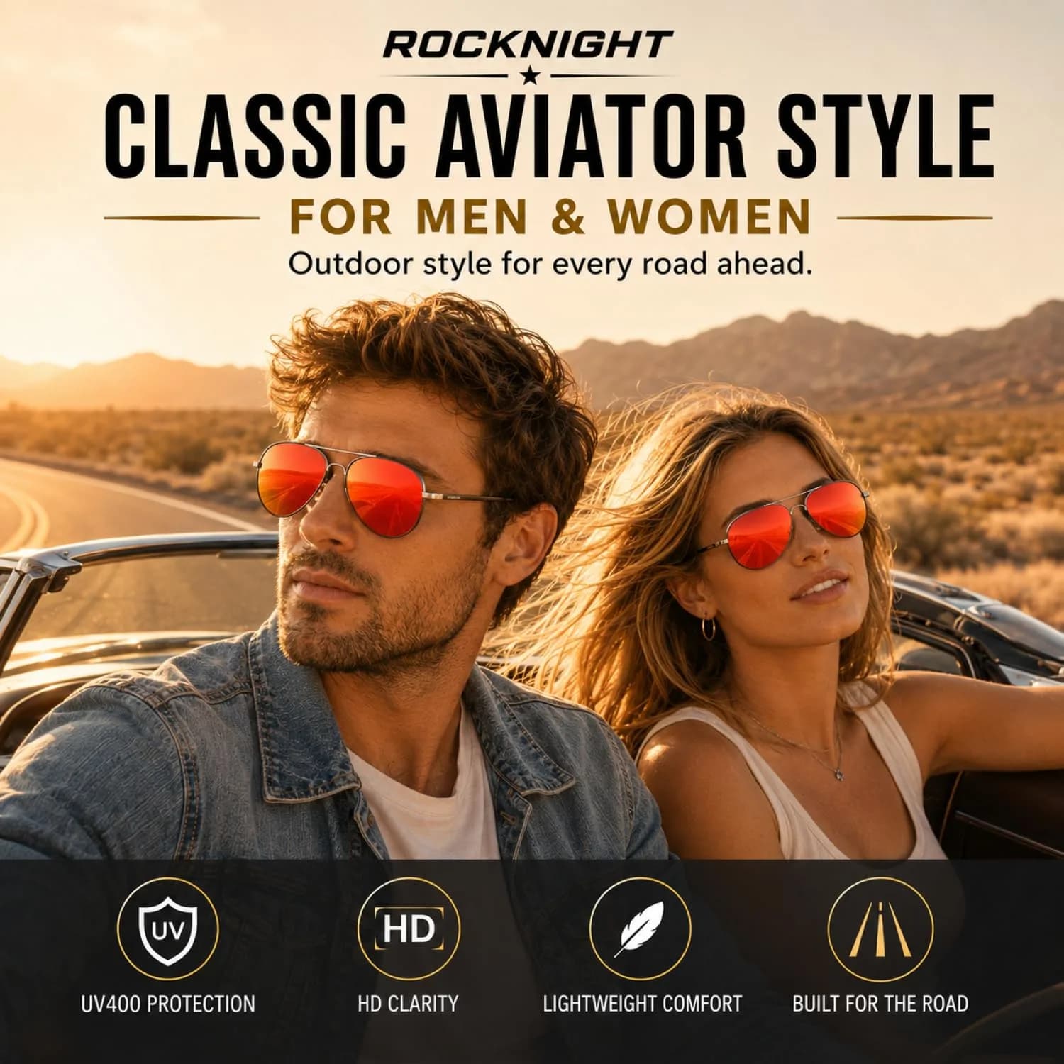 ROCKNIGHT Ruthenium-Red Polarized Aviator Sunglasses - UV400 Metal Frame for Men & Women - view 2