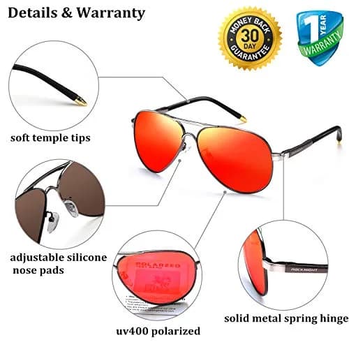 ROCKNIGHT Polarized Aviator Sunglasses Men Women UV400 Metal Frame Driving | Lightweight Metal Frame with Adjustable Nose Pads thumbnail 2