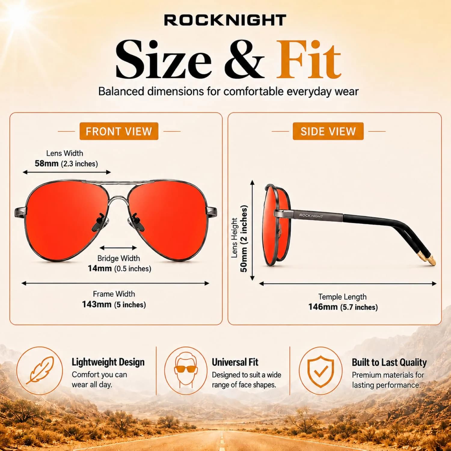 ROCKNIGHT Ruthenium-Red Polarized Aviator Sunglasses - UV400 Metal Frame for Men & Women - view 4