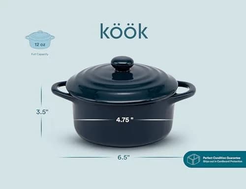 KooK Mini Cocotte Dutch Oven Set of 4 with Lids & Handles, 355ml (12 oz) Navy | Oven to Table Stoneware thumbnail 8