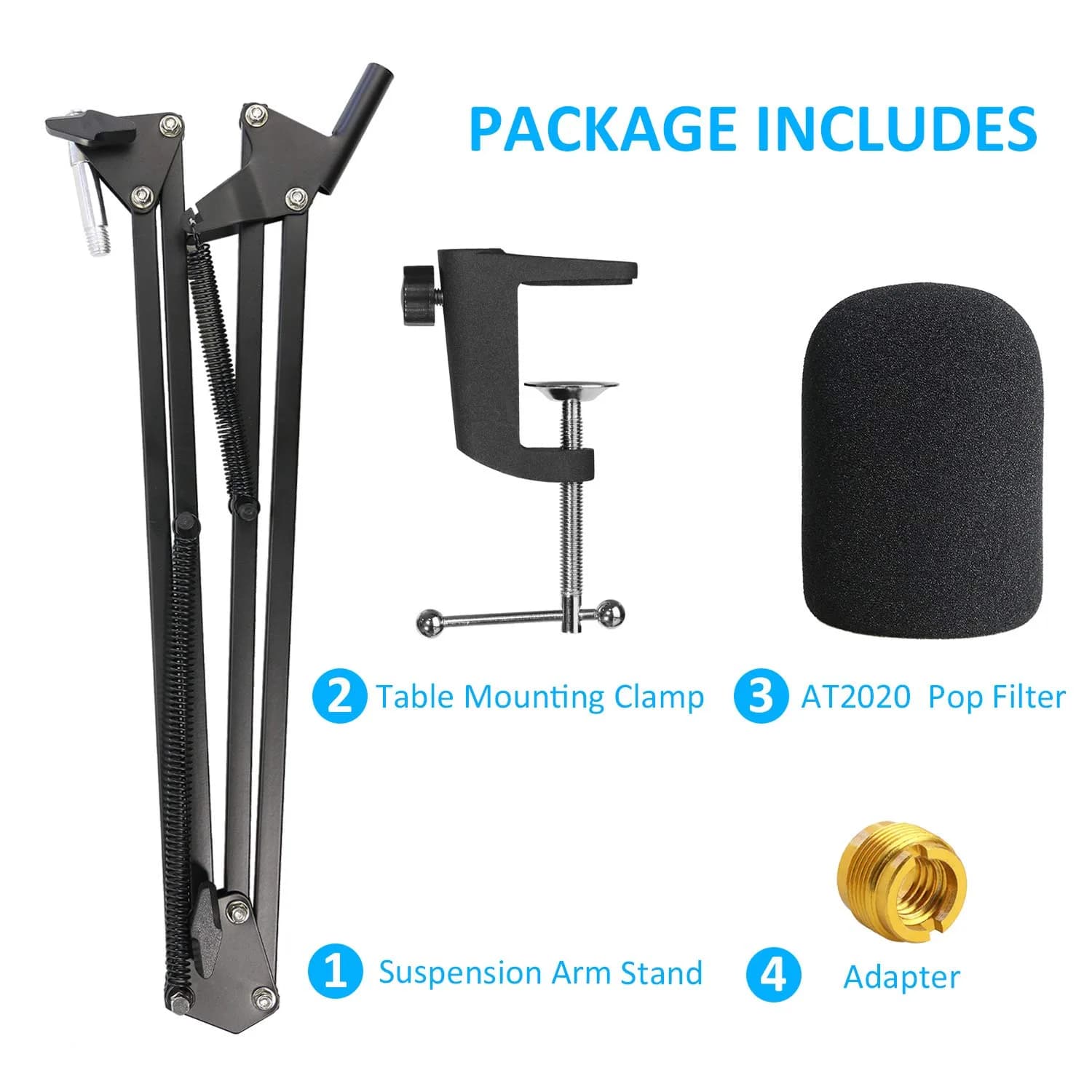 YOUSHARES AT2020 Mic Stand 02 - Professional Boom Arm with Foam Windscreen for AT2020 USB Microphone - view 2