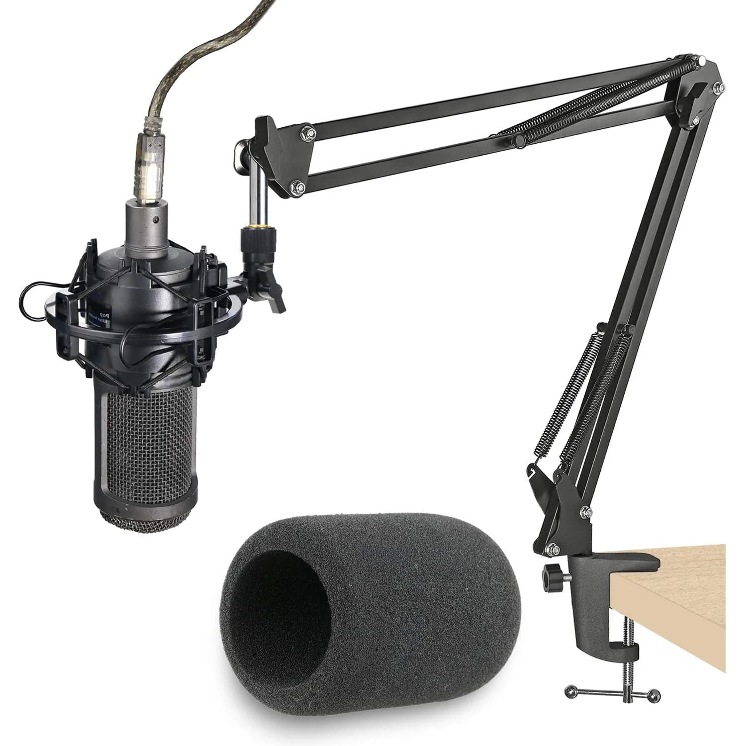 YOUSHARES AT2020 Mic Stand 02 - Professional Boom Arm with Foam Windscreen for AT2020 USB Microphone - view 3