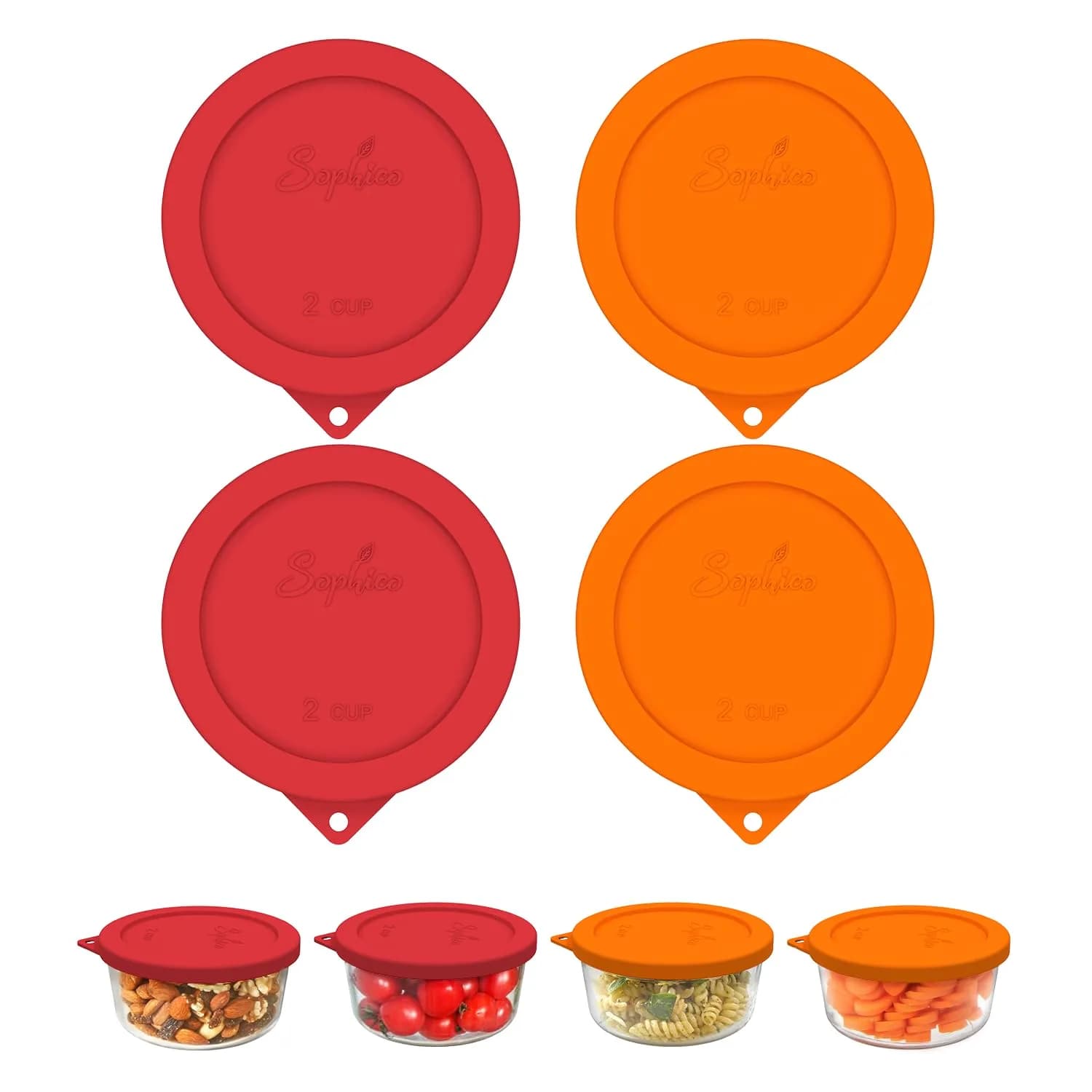 SOPHICO 2 Cup Silicone Lids Replacement for Pyrex & Anchor Hocking | Leakproof, Airtight, Dishwasher Safe
