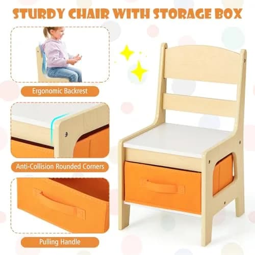 HONEY JOY Kids Table and Chairs 3-in-1 Wooden Activity Set for Toddlers 3-7 Years | Storage & Reversible Top thumbnail 5