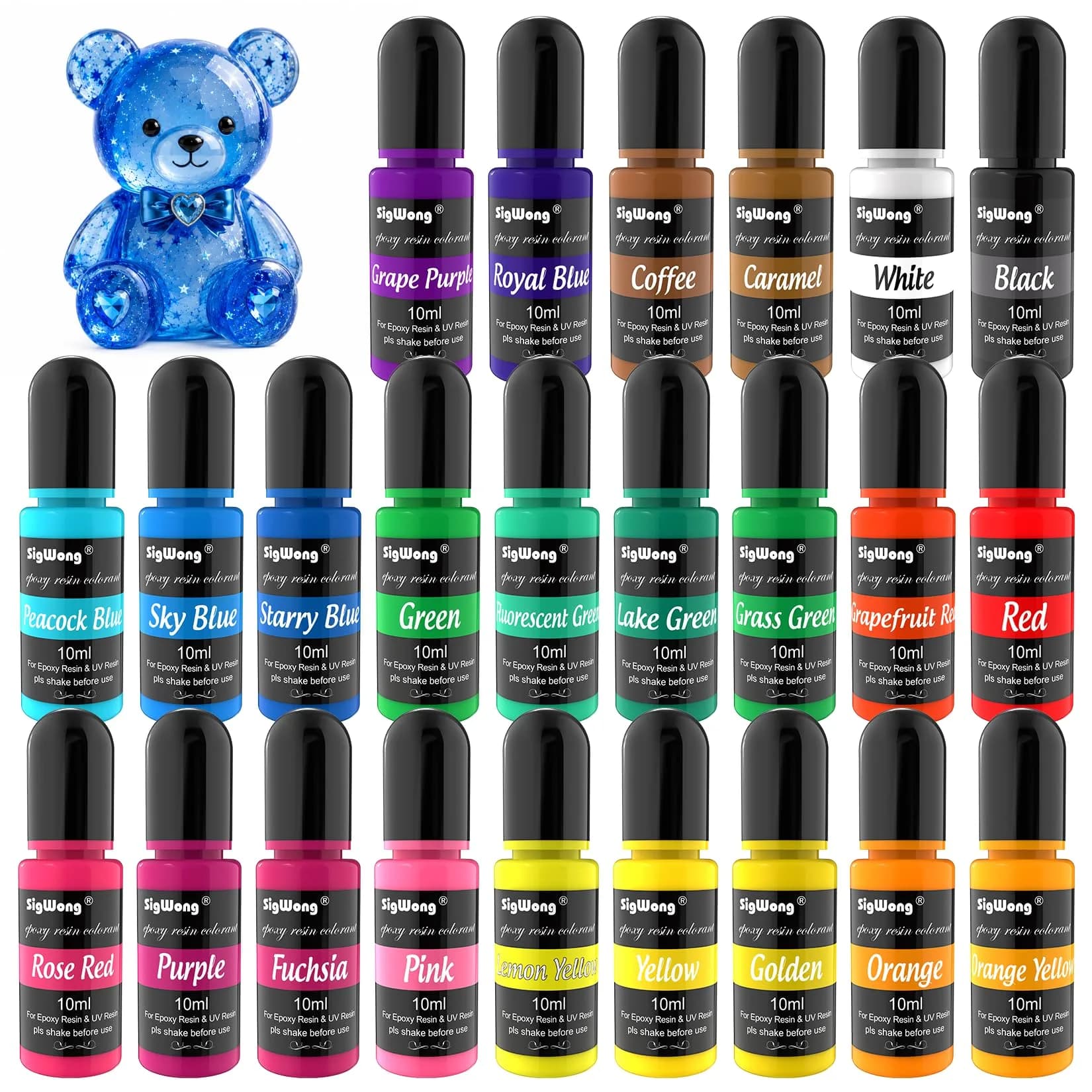 SigWong Epoxy Resin Pigment 24 Colors | Highly Concentrated Liquid Dye for DIY Jewelry & Crafts