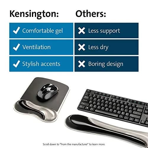 Kensington Mousepad and Wrist Rest, Gel Pillow, Gray, 9.6L x 7.6W inches | Ergonomic support for long hours thumbnail 8