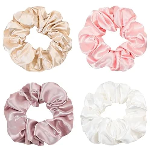 Ivyu Silk Satin Scrunchies for Women - Large Hair Ties for Thin & Thick Hair, 4-Count Pack thumbnail 1