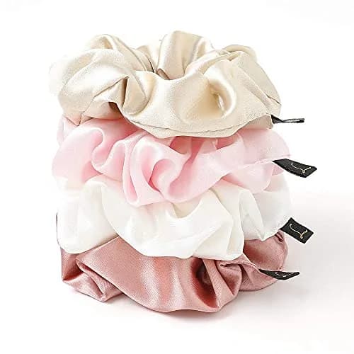 Ivyu Silk Satin Scrunchies for Women - Large Hair Ties for Thin & Thick Hair, 4-Count Pack thumbnail 4