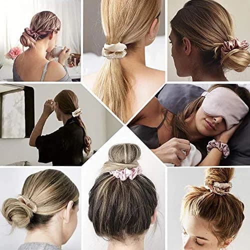 Ivyu Silk Satin Scrunchies for Women - Large Hair Ties for Thin & Thick Hair, 4-Count Pack thumbnail 3