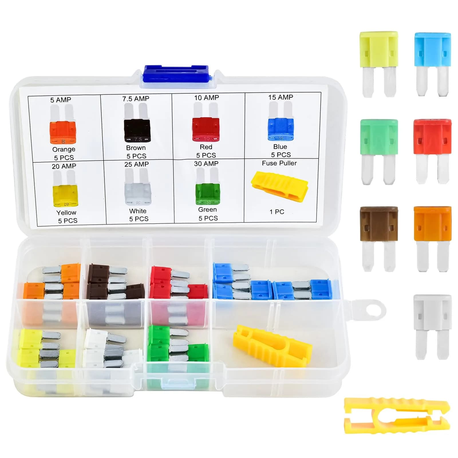 MuHize Micro2 Fuse Kit 35 Pcs, 5A-30A | Automotive Fuse Assortment with Puller Tool — Multicolored