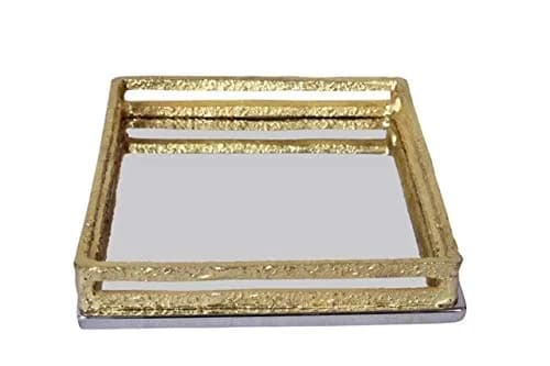 Classic Touch Decorium Gold Loop Border Mirror Tray Napkin Holder 20cm (7.75" sq) | Elegant Table Decor for Indian Homes thumbnail 1