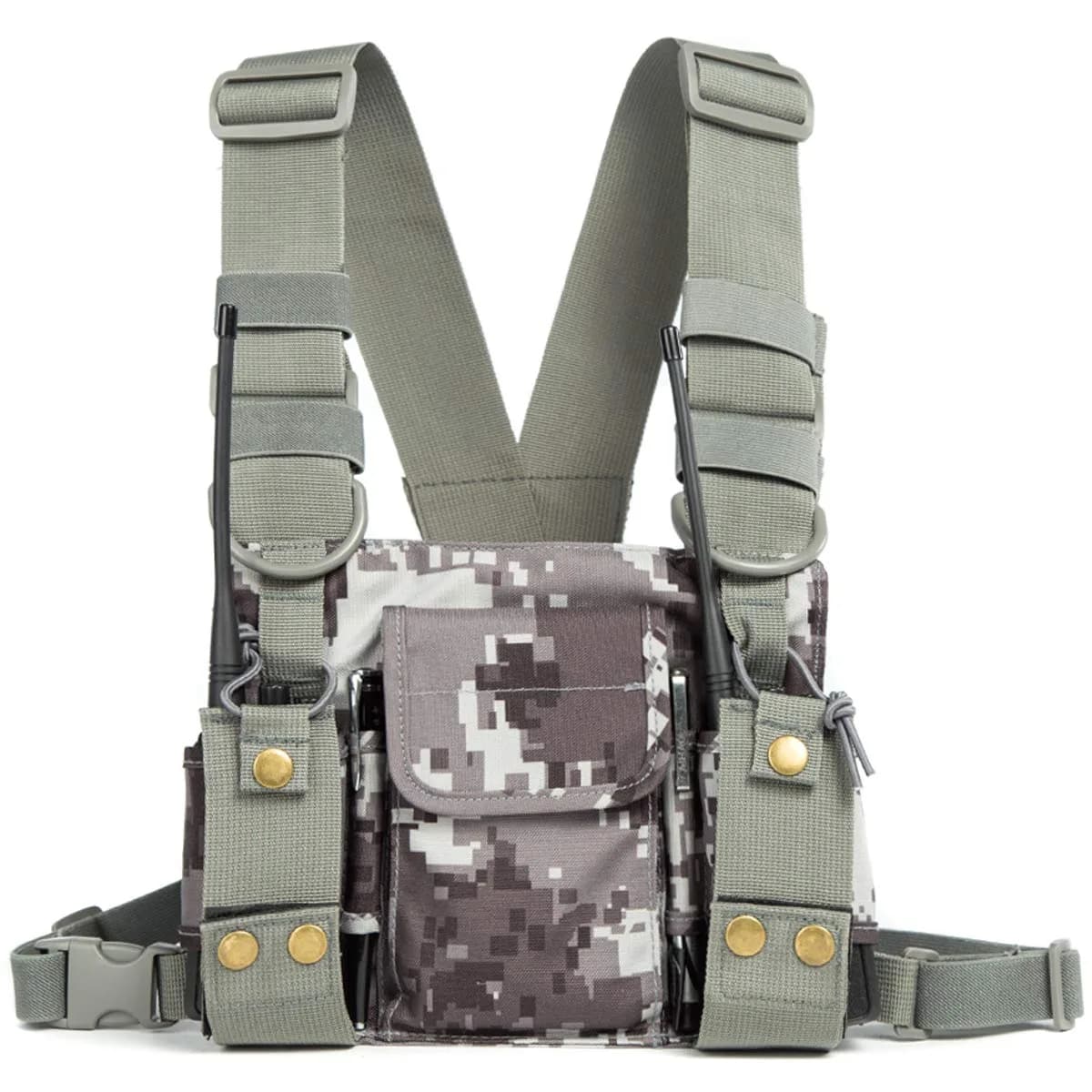 LUITON Radio Shoulder Holster Chest Harness Holder Vest for Two Way Radio | Adjustable Nylon Carry Case with Front Pouches (Camo) — camo