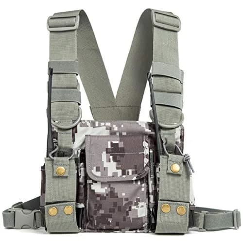 LUITON Radio Shoulder Holster Chest Harness Holder Vest for Two Way Radio | Adjustable Nylon Carry Case with Front Pouches (Camo) thumbnail 1