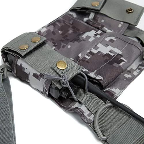 LUITON Radio Shoulder Holster Chest Harness Holder Vest for Two Way Radio | Adjustable Nylon Carry Case with Front Pouches (Camo) thumbnail 4