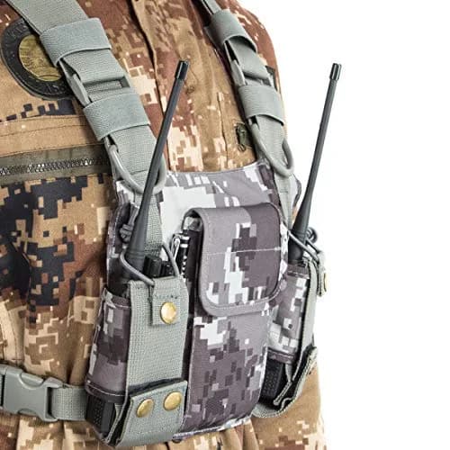 LUITON Radio Shoulder Holster Chest Harness Holder Vest for Two Way Radio | Adjustable Nylon Carry Case with Front Pouches (Camo) thumbnail 2