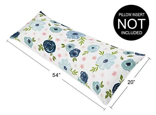 Sweet Jojo Designs Navy Blue and Pink Watercolor Floral Body Pillow Case Cover (Pillow Not Included) - Blush, Green and White Shabby Chic Rose Flower Polka Dot thumbnail 3