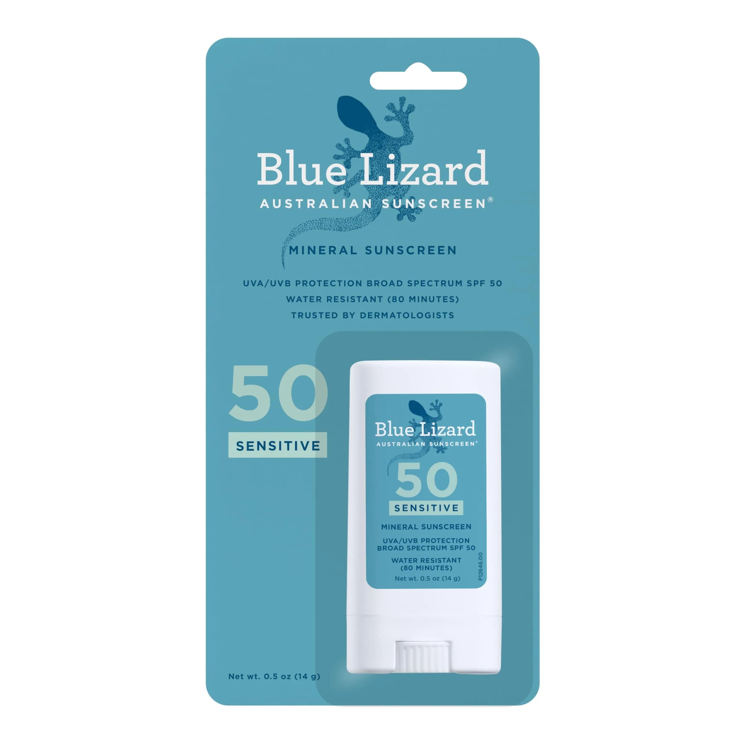 BLUE LIZARD Sensitive Mineral Sunscreen Stick SPF 50, Zinc Oxide, 14g (0.5 Oz) | Water Resistant Sunscreen for Sensitive Skin - main product image