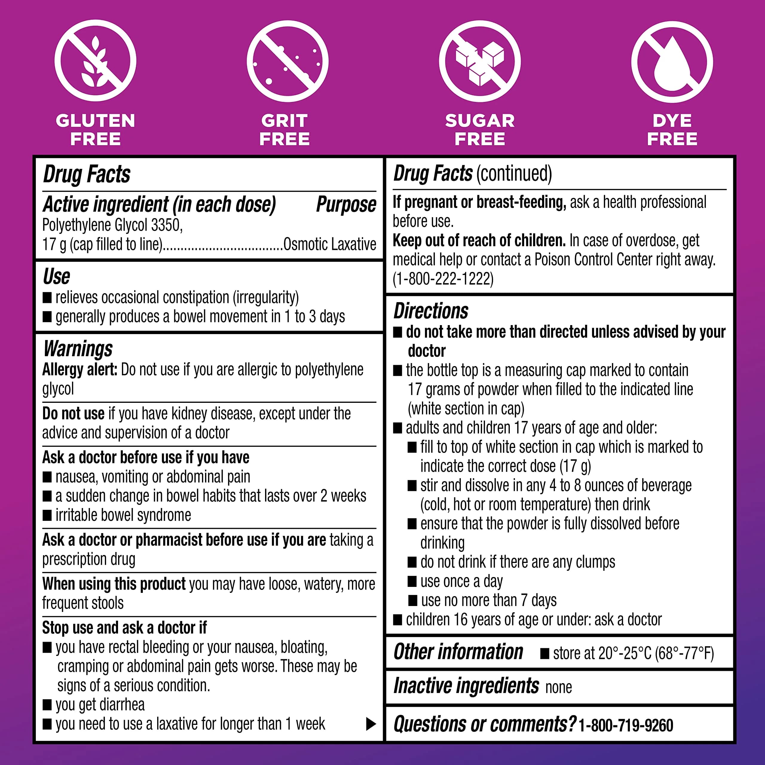 Amazon Basic Care ClearLax Polyethylene Glycol 3350 Powder for Solution 1.11 lb (503 g) Pack of 3 | Osmotic Laxative for Occasional Constipation - view 5