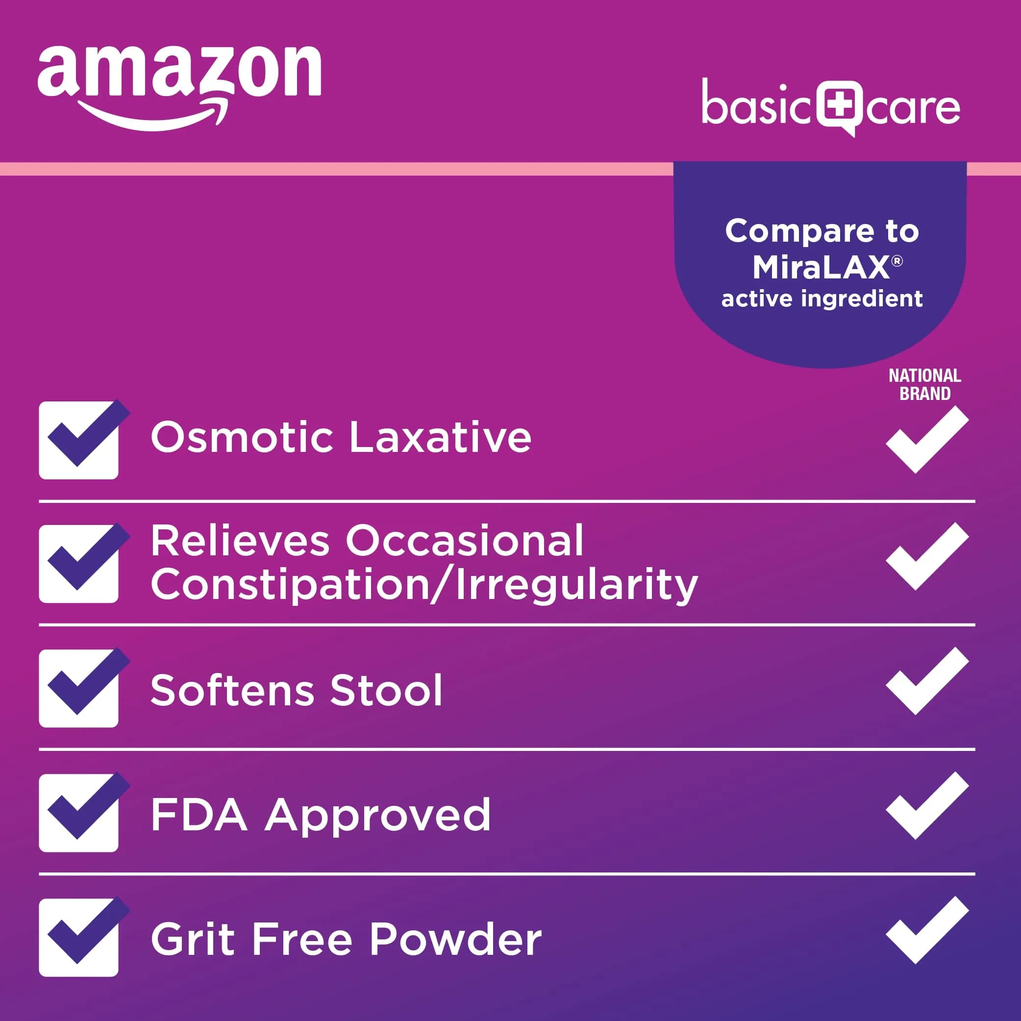 Amazon Basic Care ClearLax Polyethylene Glycol 3350 Powder for Solution 1.11 lb (503 g) Pack of 3 | Osmotic Laxative for Occasional Constipation - view 3