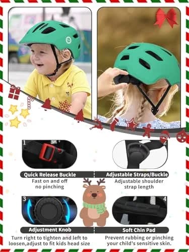 XJD Toddler Bike Helmet - Adjustable Multi-Sport Skateboard Helmet for Kids, Green, Small (52-56 cm) thumbnail 3