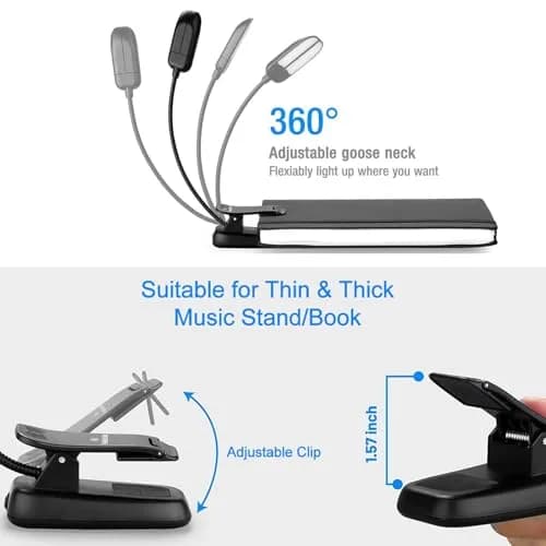 Vekkia 14 LED Rechargeable Book Light 10.1cm (4.0in) | 3 Color Modes, 3 Brightness Levels, Eye Care Lamp thumbnail 6