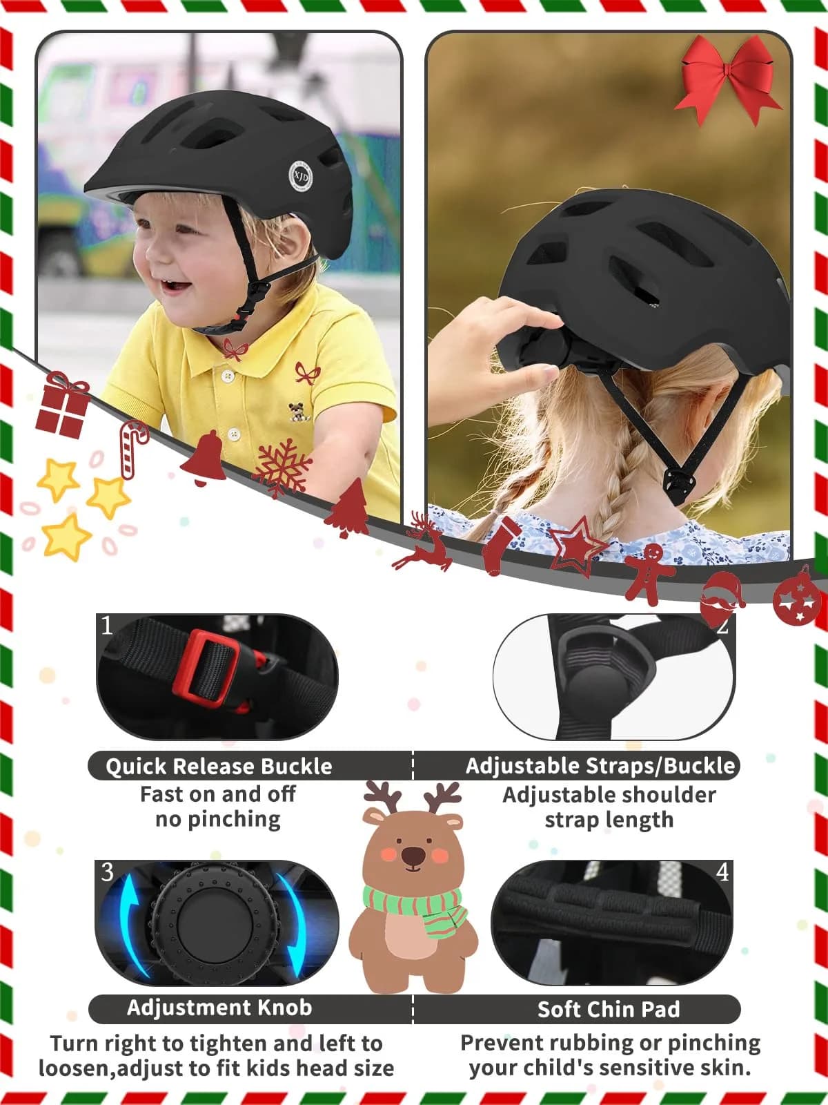 XJD Toddler Multi-Sport Helmet for Kids - Adjustable, Lightweight, Black, Small (52-56 cm) - view 3